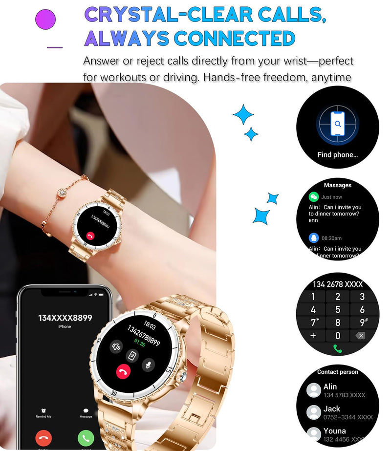 Smart Watch for Women, 1.27" HD Display,Answer/Make Calls, IP68 Waterproof Sports Women's Smartwatch, Fitness Tracker,Heart Rate Monitor, Pedometer – Compatible with Android & iOS (Rose Gold)