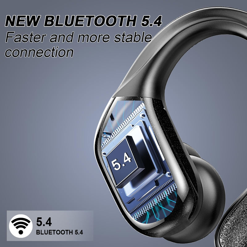 Wireless Earbuds, Sport Bluetooth 5.4 Headphones 2026 New Bluetooth Earbuds with 75Hrs Stereo, 4 ENC Mic, Noise Canceling Over-Ear Buds with Earhooks, IP7 Waterproof Earphones for Workout/Running/Gym A-Black