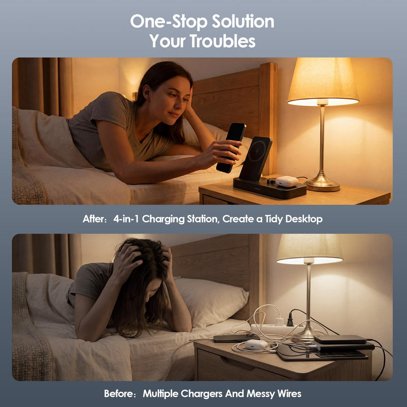 4 in 1 Fast Charging Station for Oura Ring Gen3 Charger, Charger for iPhone17/16/15/14/13/12, Apple Watch, AirPods, Samsung Galaxy S25/S24/S23/S22/S21, Galaxy Watch Buds (Size 7) Size 7