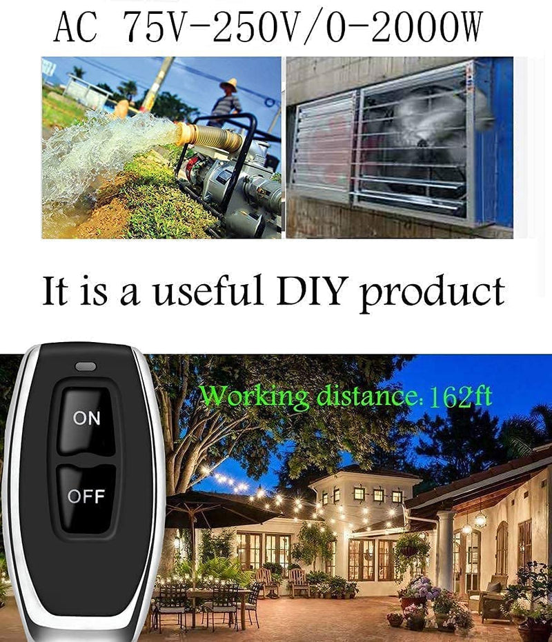 DieseRC 433Mhz Wireless Remote Control Switch AC 110V 120V 240V 220V 30A Relay Receiver with 2 Transmitters for Light Water Pump Household Appliances Farm Irrigation and Electrical Equipment