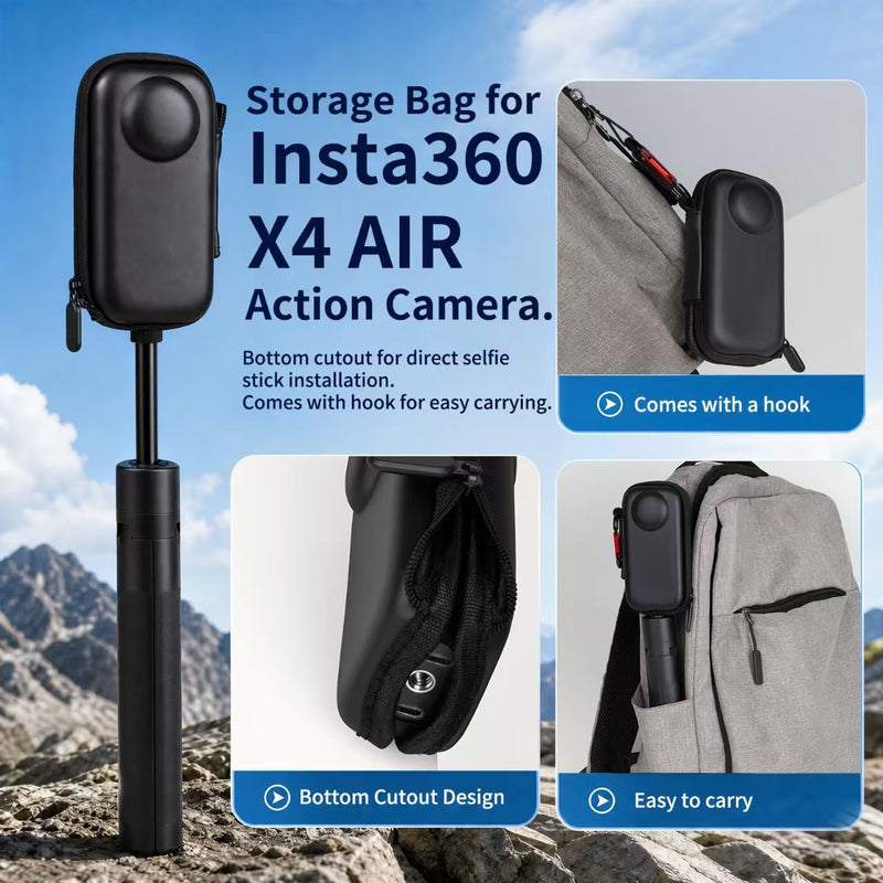 JasonMighty Protection Accessory Kit with Selfie Stick for Insta360 X4 Air | Includes 1.2M Invisible Selfie Stick with Tripod,Camera Case,Silicone Cover, Lens Guards, HD Tempered Glass Screen Protector