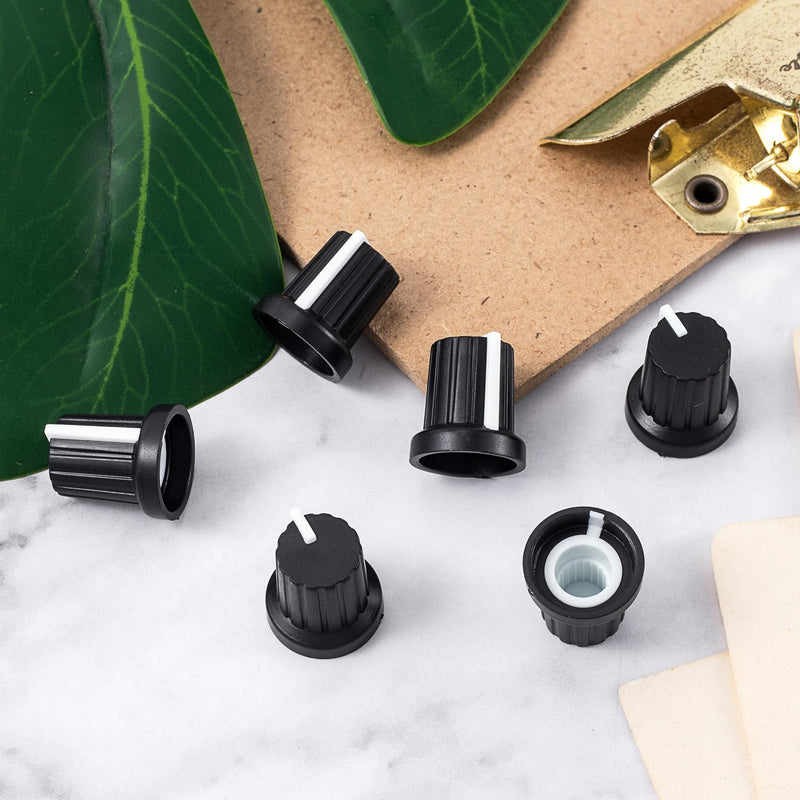 6pcs 6mm D Type Knurled Shaft Potentiometer Knob, Black White Plastic Electric Guitar Volume Tone Rotary Knob, Bass Control Knob Replacement for Encoder Speaker Mixer Board 6 Pieces