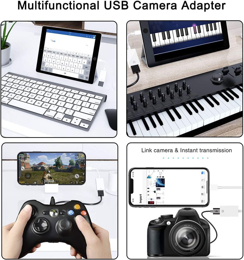 【Apple MFi Certified】 Lightning to USB Camera Adapter for iPhone/iPad, Female USB 3.0 OTG Cable Adapter Support Connect Camera,USB Flash Drive,Card Reader,MIDI Keyboard, Mouse USB to Lightning