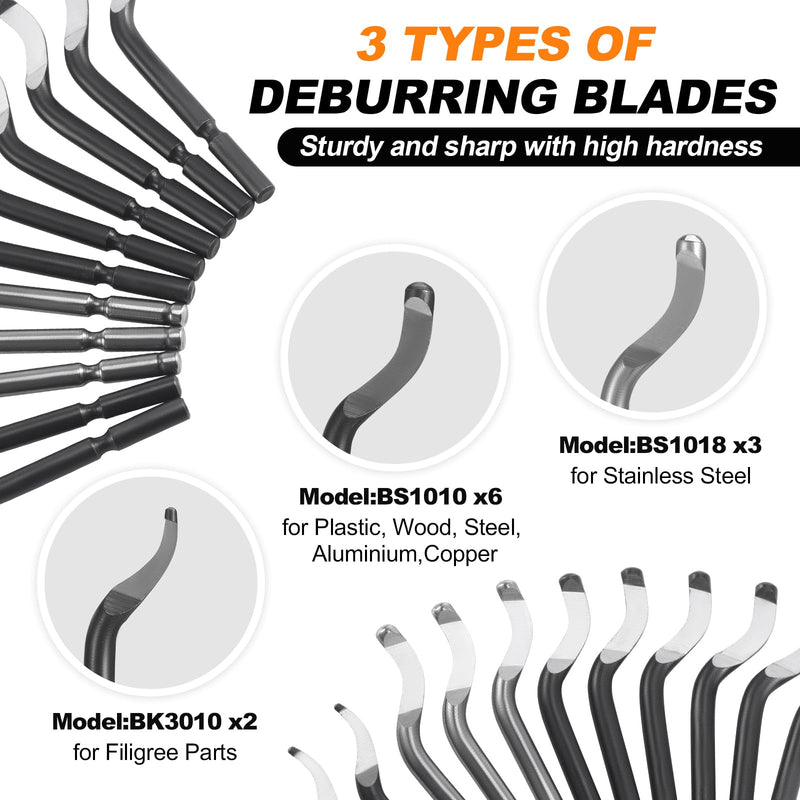 Gueenky Deburring Burr Remover, 360° Rotating Deburring Tool Metal Hand Deburring Tool with 11 Pieces Replacement Blades Deburring Tool for 3D Printer Metal Plastic Aluminium Stainless Steel