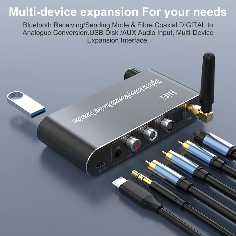 Digital to Analog Audio Converter with Bluetooth 5.1 Receiver，Digital Optical to 3.5 mm DAC Wireless Adaptor, Coax to Analog L/R RCA 3.5 mm for TV, Gaming, CD Player, MP3 Digital to analog-1 Digital to analog Audio Converter with Bluetooth