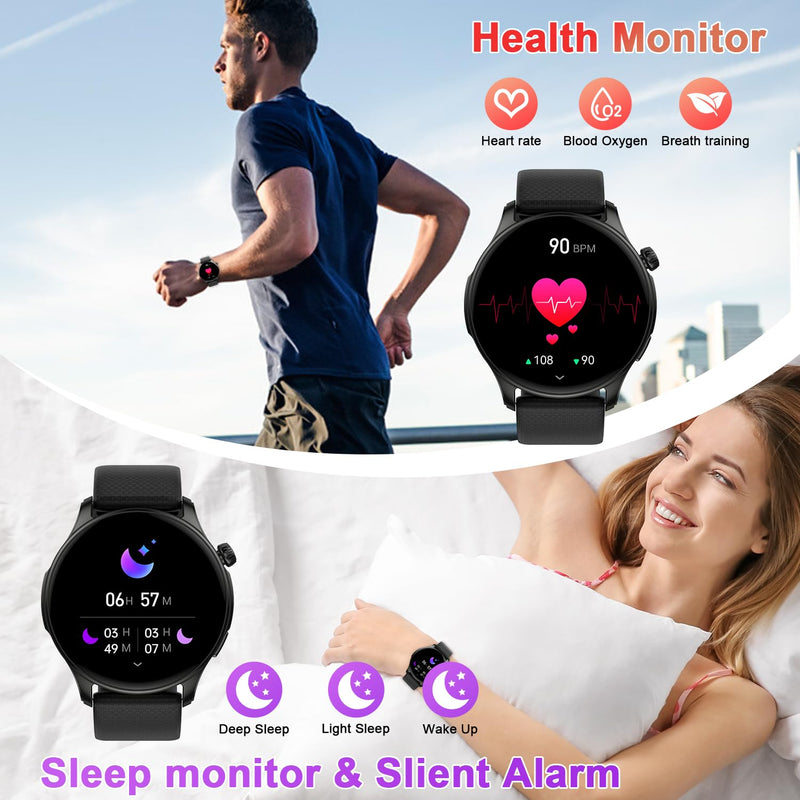 Smart Watch for Men Women Fitness: Make Answer Call Smart Watches for Men Digital Watches Waterproof Running Step Tracker Smartwatch Android Phone iPhone Samsung Compatible Sleep Heart Rate Monitor Black