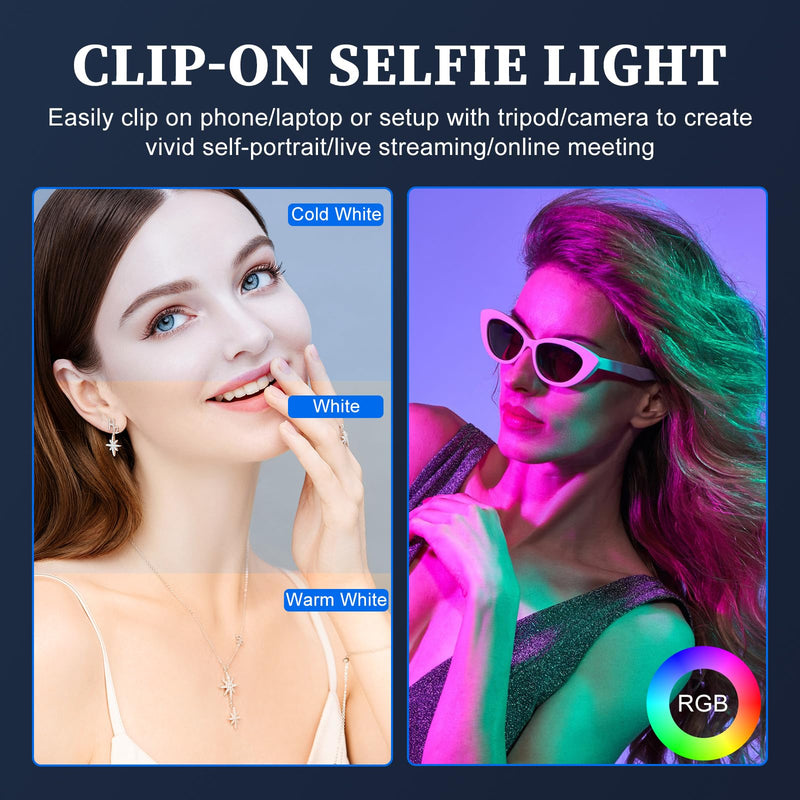 Portable LED Selfie Light with Mini Phone Light Clip,1000mAh Rechargeable, RGB Light Modes. Ideal for Selfie Shooting, Zoom Calls, Tik tok Live Streaming, Video Conferencing. D4