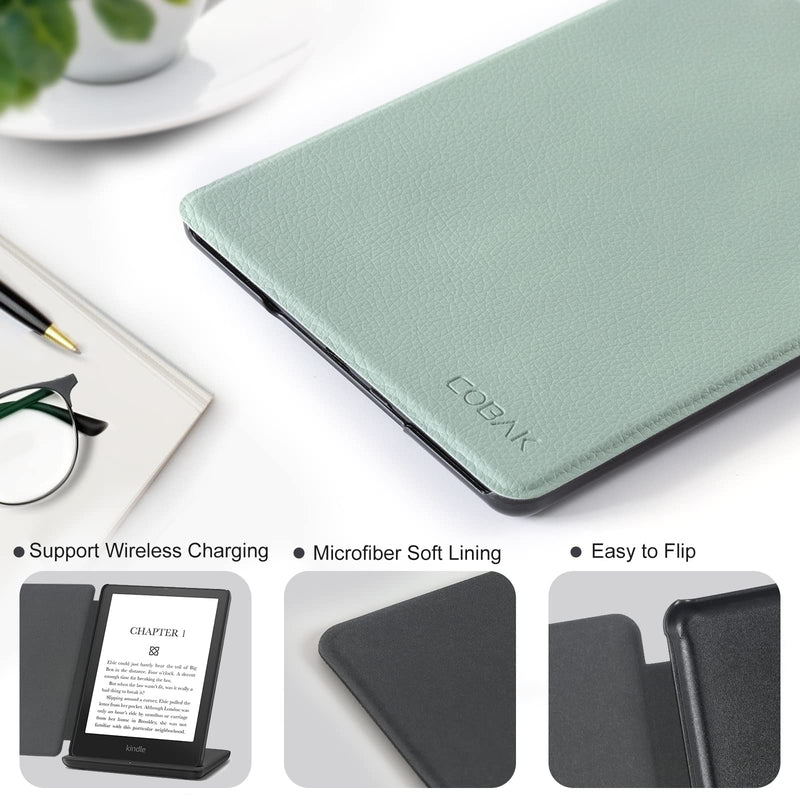 CoBak Kindle Paperwhite Case - All New PU Leather Cover with Auto Sleep Wake Feature for Kindle Paperwhite 11th Generation 6.8" and Signature Edition 2021 Released ***A-sage green