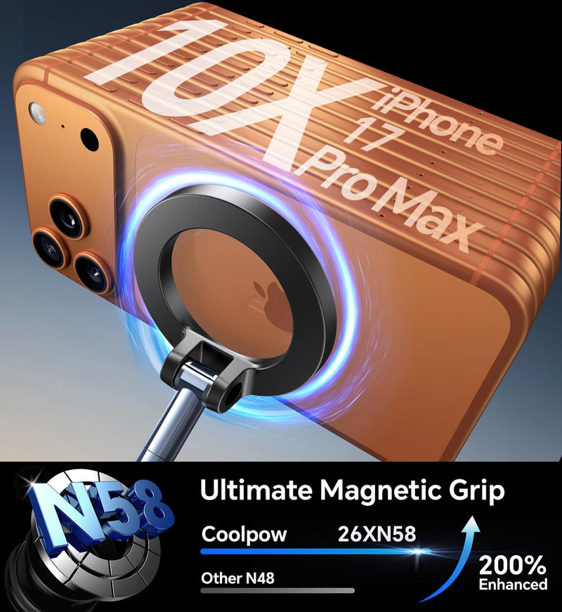 Coolpow for MagSafe Car Mount [Strongest Magnet] Magnetic Phone Holders for Your Car [Adhesive-Free] Suction Phone Mount for Car Phone Holder Mount Dash for iPhone 17 Pro Max 16 15 14 13,Carbon Black Carbon Black