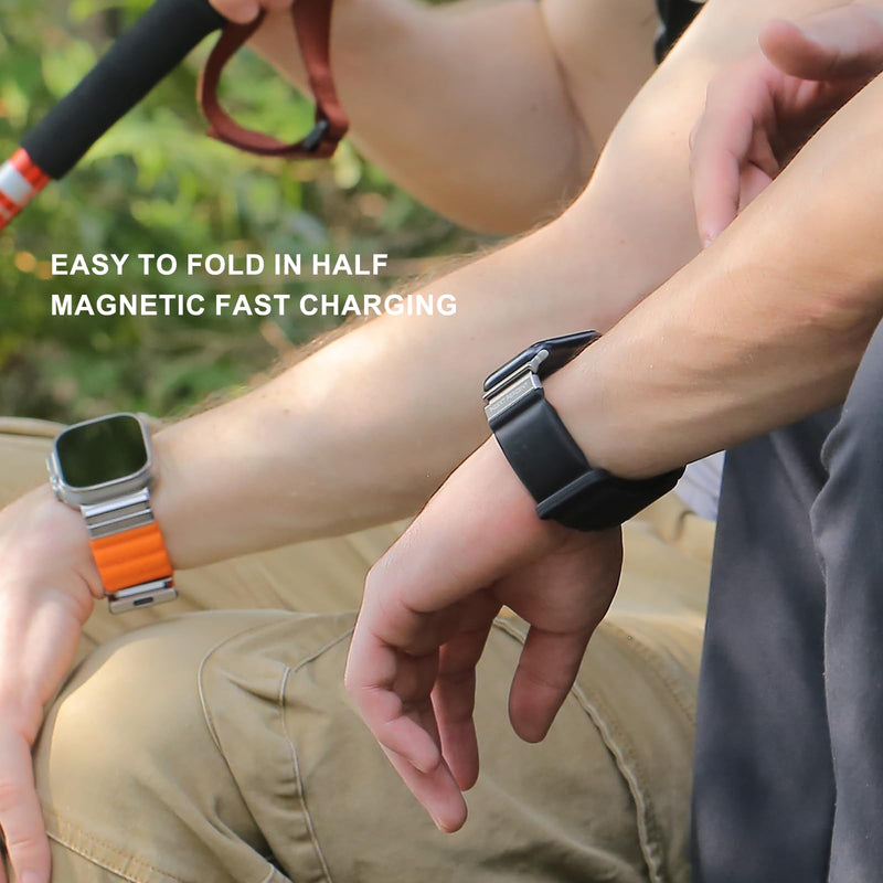 Energy Link Compatible with Apple Watch Band 42mm 44mm 45mm 49mm for Women Man, Band Charging, Silicone material, Outdoor Waterproof Black+Black metallic 44mm-49mm L(150mm-210mm)