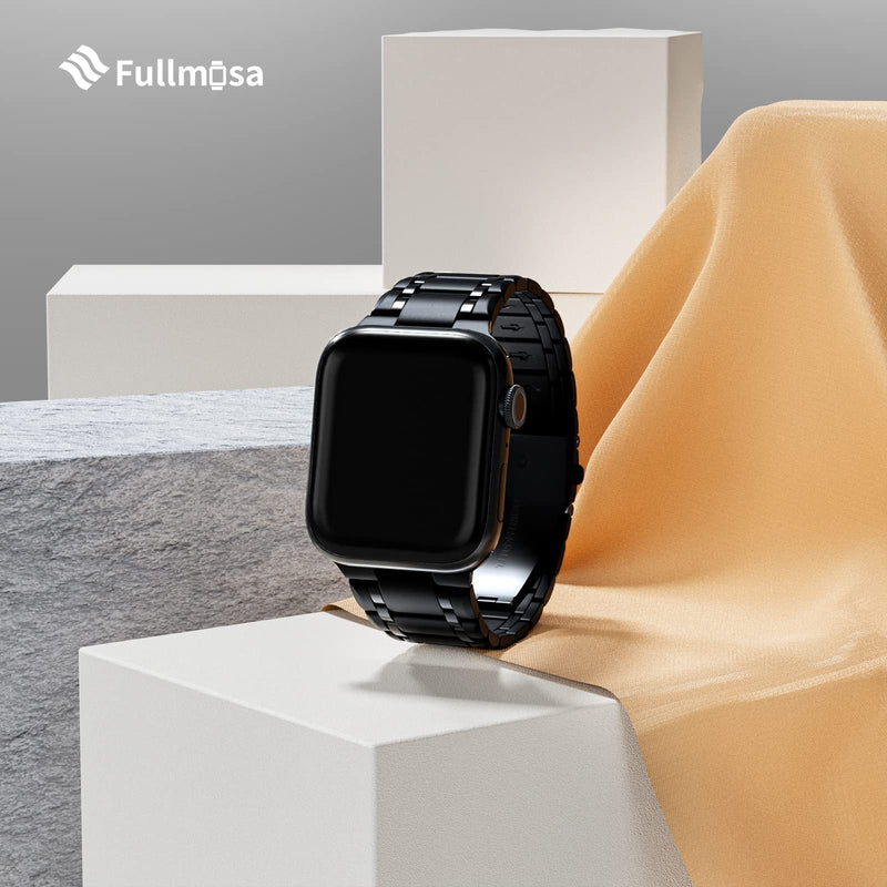 Fullmosa No-Tool Needed Band Compatible Apple Watch Band with Case 41mm 40mm 38mm Golden & Stainless Steel iWatch Band with Case 38mm 40mm 41mm Black