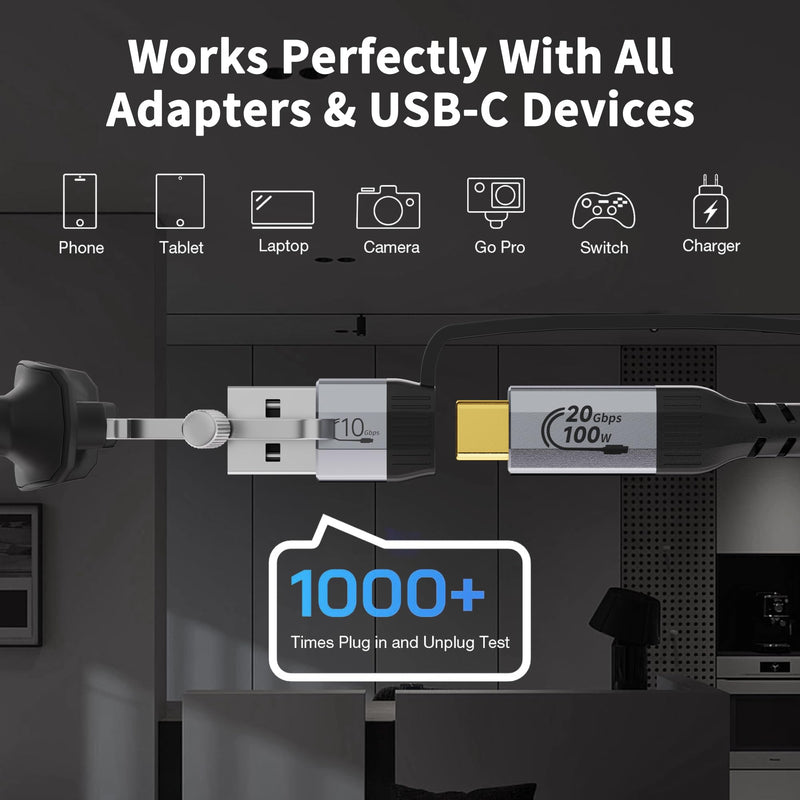 Long USB Cables 2PACK（16.5FT+16.5FT） USB a to USB c Cable Multi Functional 2in1,20Gbps High Speed Data Transfer,4K@60Hz UHD Video 5A/100W Fast Charge Cord 16.5FT/5M+16.5FT/5M
