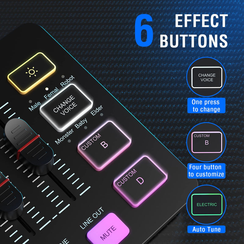 [AUSTRALIA] - FIFINE Gaming Audio Mixer, Streaming RGB PC Mixer with XLR Microphone Interface, Individual Control, Volume Fader, Mute Button, 48V Phantom Power, for Podcast/Recording/Vocal/Game Voice-AmpliGame SC3 Black 