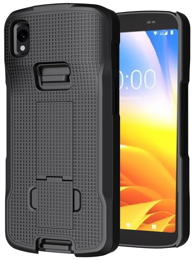 Case with Clip for Zebra TC22 TC27 Mobile Computer Scanner, Nakedcellphone Slim Hard Shell Cover with Kickstand and [Rotating/Ratchet] Belt Hip Holster Holder Combo - Black