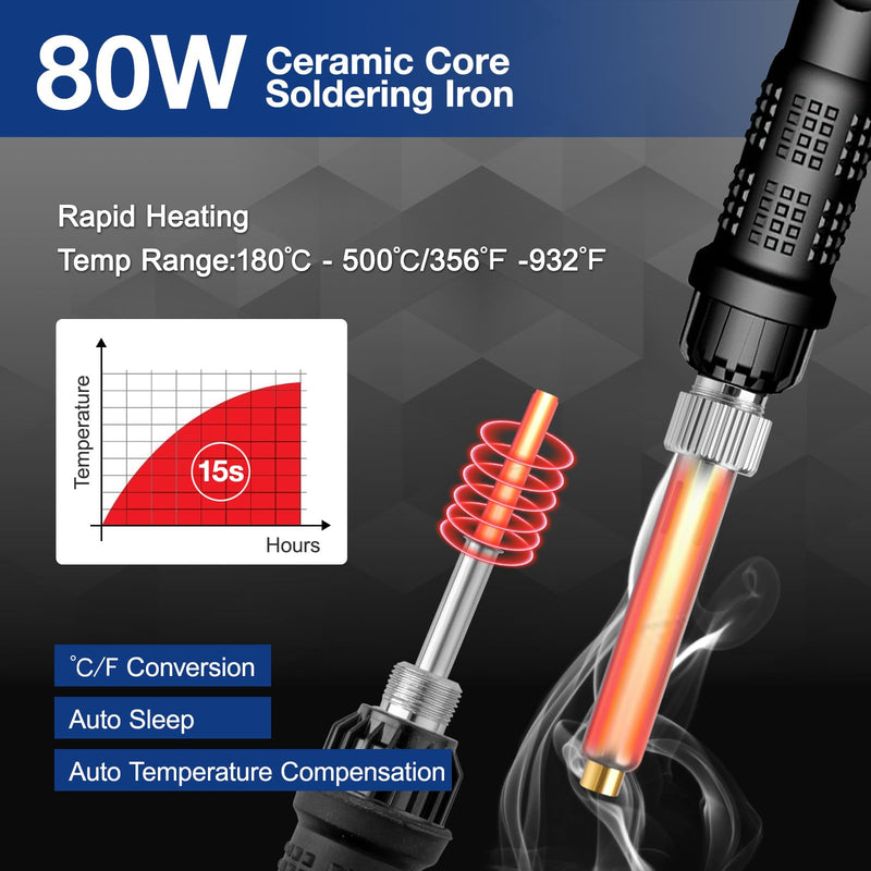 169 Piece Threaded Inserts Soldering Tips Set, 180°C ~ 500°C Temperature Adjustable Soldering Iron with LED Digital Display, 80W Repair Welding Machine Soldering Iron Set with 160 Pieces Thread Insert
