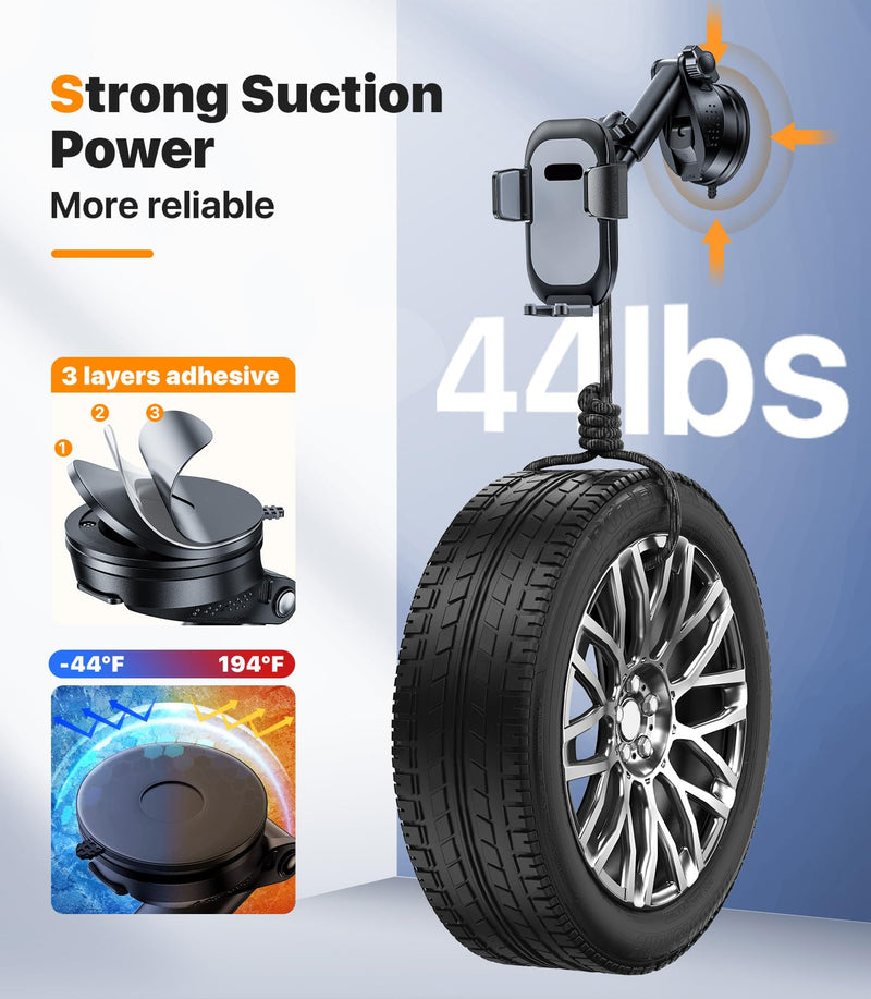 hitolza Ultra Stable Phone Holders for Your Car [Powerful & 360 Adjustable Suction Cup] Universal Car Phone Holder Mount Long Arm Flexible Car Mount for Dashboard Windshield Air Vent All Phone Case Gray