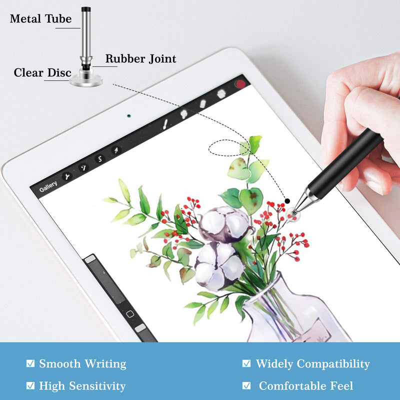 Mixoo Retractable Stylus for Touch Screens - High Sensitivity Universal Stylus Touch Screen Pen with 3 Replaceable Disc Tips for iPad iPhone and All Other Capacitive Tablets & Cell Phones (Black) Black