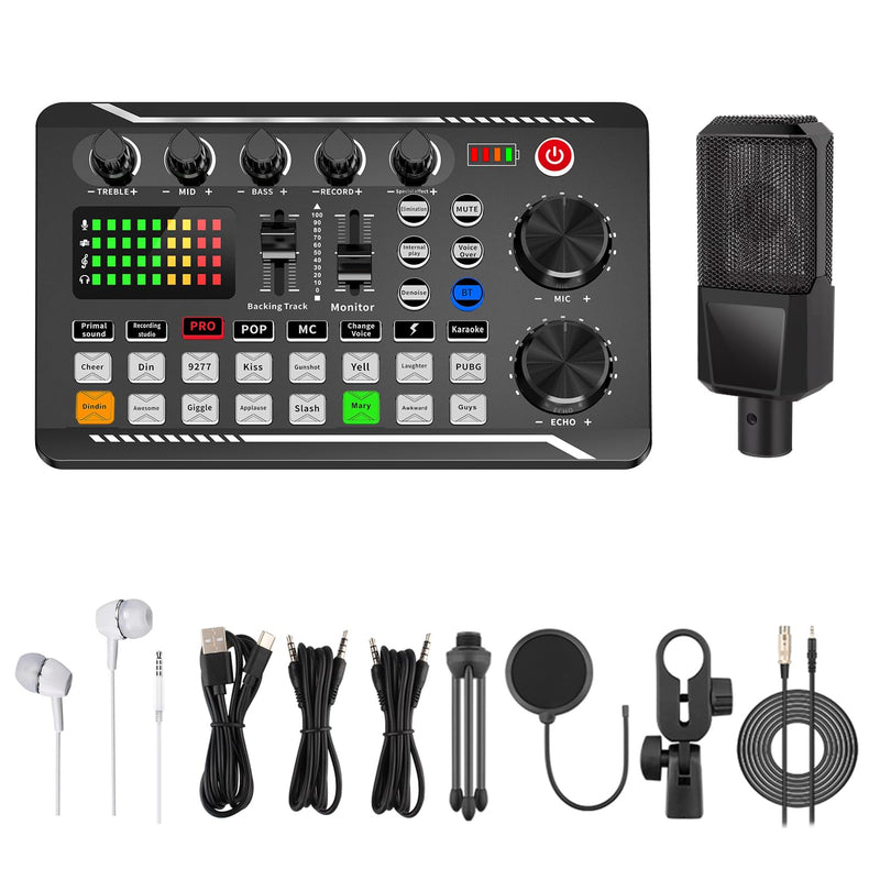 F998+MS60 Podcast Equipment Bundle,Condenser Mic Recording Studio,Streaming Podcast Mic Starter Kit with Voice Changer, Live Sound Card Audio Interface for Computer Vlog Living for YouTube TikTok