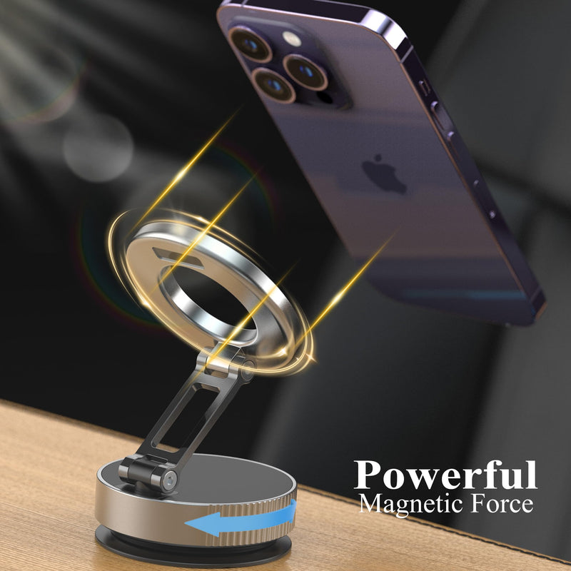 Vacuum Magnetic Phone Holder for Car,Full Metal Body,Vacuum Suction Phone Mount,Magsafe Car Mount for iPhone, Folding Holder for iPhone and Android (White) White