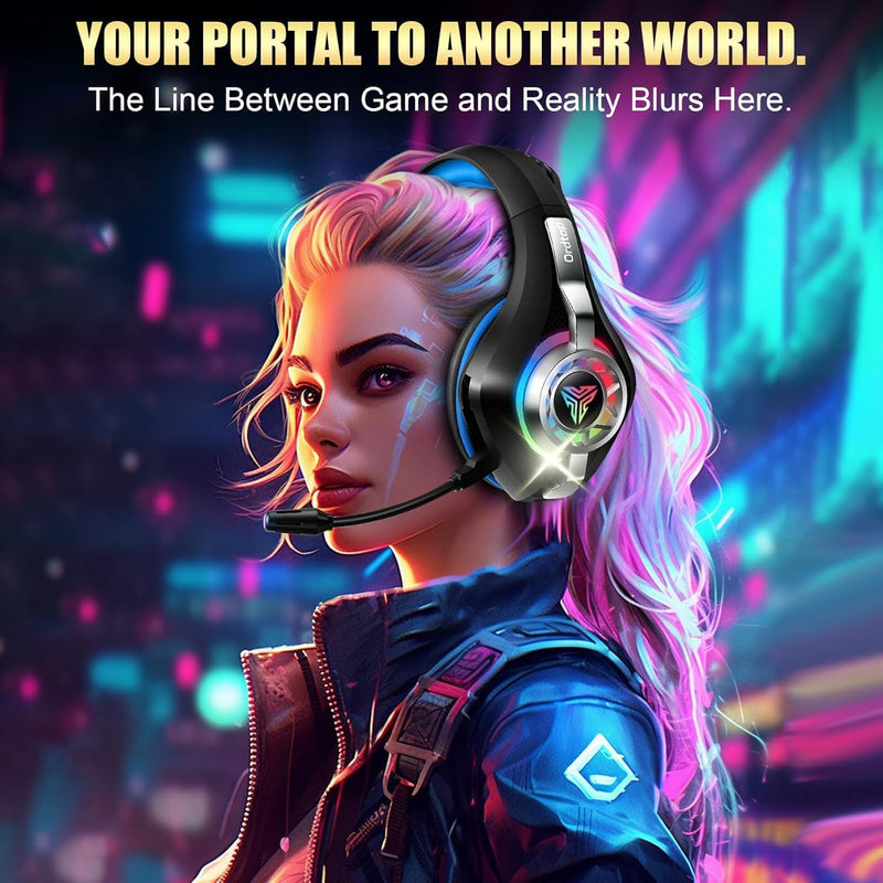 2.4GHz Wireless Gaming Headsets for PS5/PS4/Switch, 2026 RGB Noise Cancelling Headphones with Mics, 4-in-1 Connection, 7.1 Surround Sound, 40mm Drivers, Memory Foam, 45H Wireless Gaming Headphones