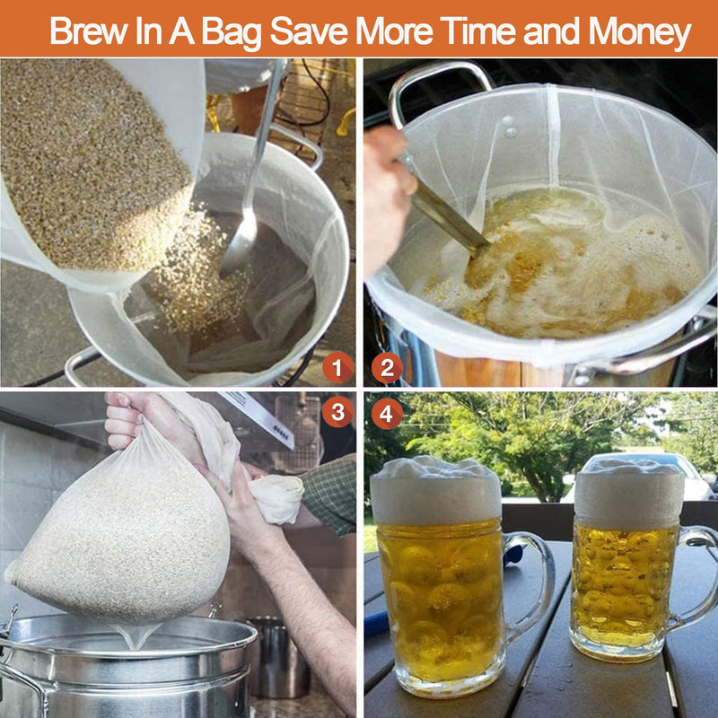 Firavggu Pack of 3 Filter Bags Strainer Bags 200 Micro Press Bags 20 x 30 cm / 30 x 45 cm Brew Bag Nylon Hop Filter Beer White Press Bag Filter Cloth Squeezing Cloth Nut Milk Bag for Fruit Press Wine 200 Micro/ 20*30cm/30*45cm