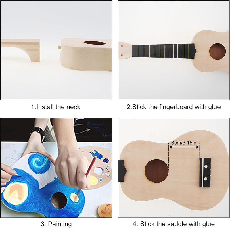 [AUSTRALIA] - DIY Ukulele Kit Soprano (21inch) Build Your Own Guitar Kit with our Ukuleles Guitar Build Kit. DIY Ukelele Kit has 33 Pieces for all DIY Guitar needs. Guitar diy kit great to Build Your Own Ukulele 
