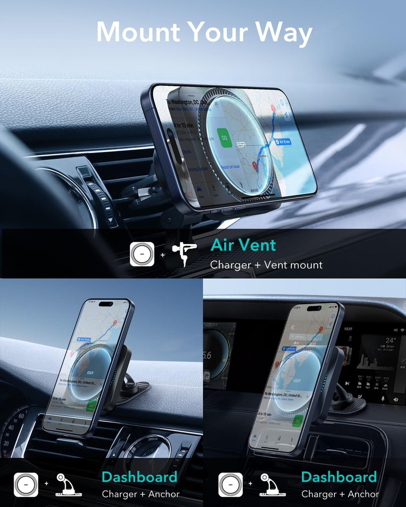 ESR for MagSafe Car Mount Charger with CryoBoost Cooling for iPhone 17-12 | Phone Cooling Magnetic Wireless Car Charger, Air Vent & Dashboard Fast Charging Car Phone Holder, Compatible with S26/S25