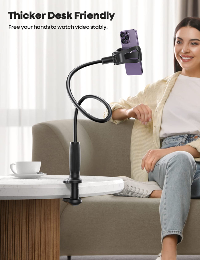 [AUSTRALIA] - Lamicall Gooseneck Phone Holder for Bed - [Upgraded Stable Clip] for Desk, Headboard, Bed, Bedside, Table, Flexible Gooseneck Long Arm Stand, Overhead Cell Phone Clamp Mount, for All 4-7” Devices Black 