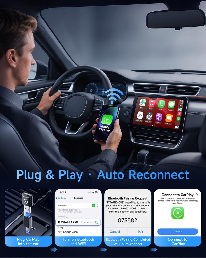 Ultra-Compact Wireless CarPlay Adapter – 65% Smaller Metal Housing, 2-in-1 for iPhone & Android, WiFi 6 & BT 5.4, Zero Latency, Plug & Play, Fits 800+ Cars (2015+) (Silver) silver