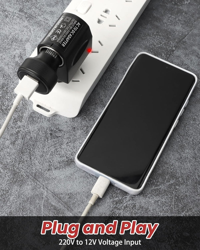 Adapter Cigarette Lighter Socket, 220 V to 12 V Adapter Cigarette Lighter Socket AC to DC Voltage Converter with EU Plug Converter Car Power Supply for Van Truck Step Down Converter