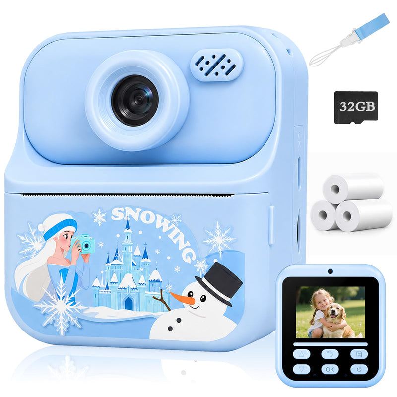 Frozen Kids Camera Instant Print Frozen Toys for Girls,1080P HD Dual-Lens Selfie Digital Camera with Print Paper & 32GB SD Card Christmas Birthday Gifts Toys for Girls Age 5-16 Years Old