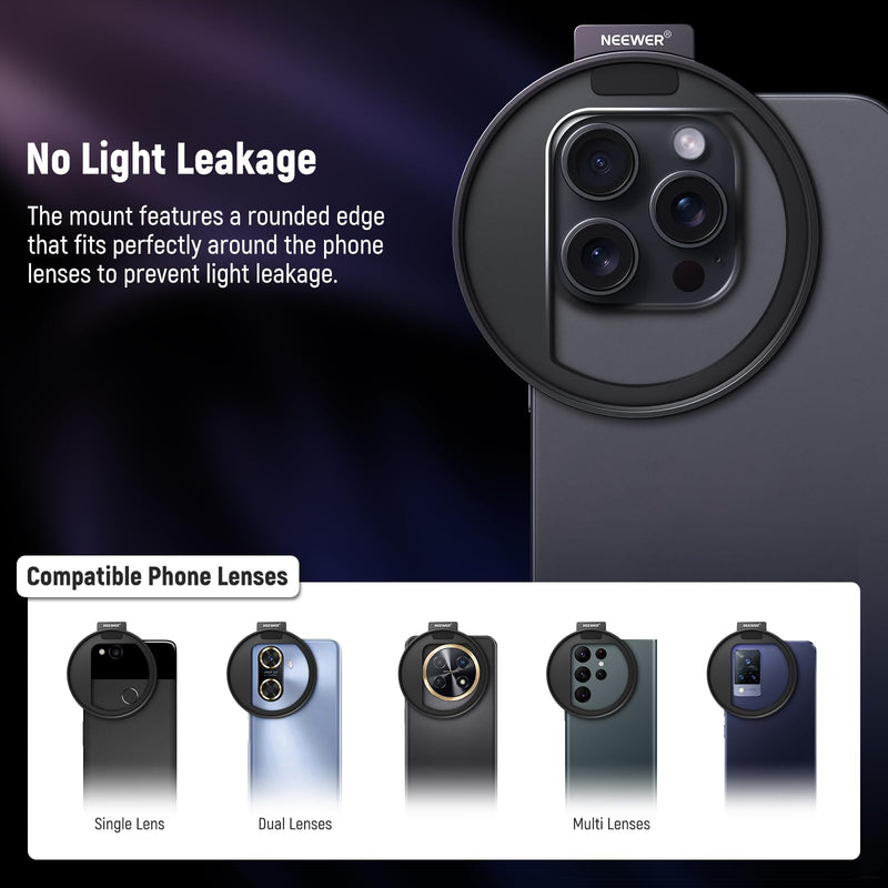 NEEWER Upgraded 67mm Phone Filter Mount Threaded Lens Filter Clip with Cold Shoe Mount, Locking Knob, 13mm Opening Compatible with iPhone 15 Pro Max 15 Plus 14 13 Samsung Galaxy S22 S23 Ultra, LA006