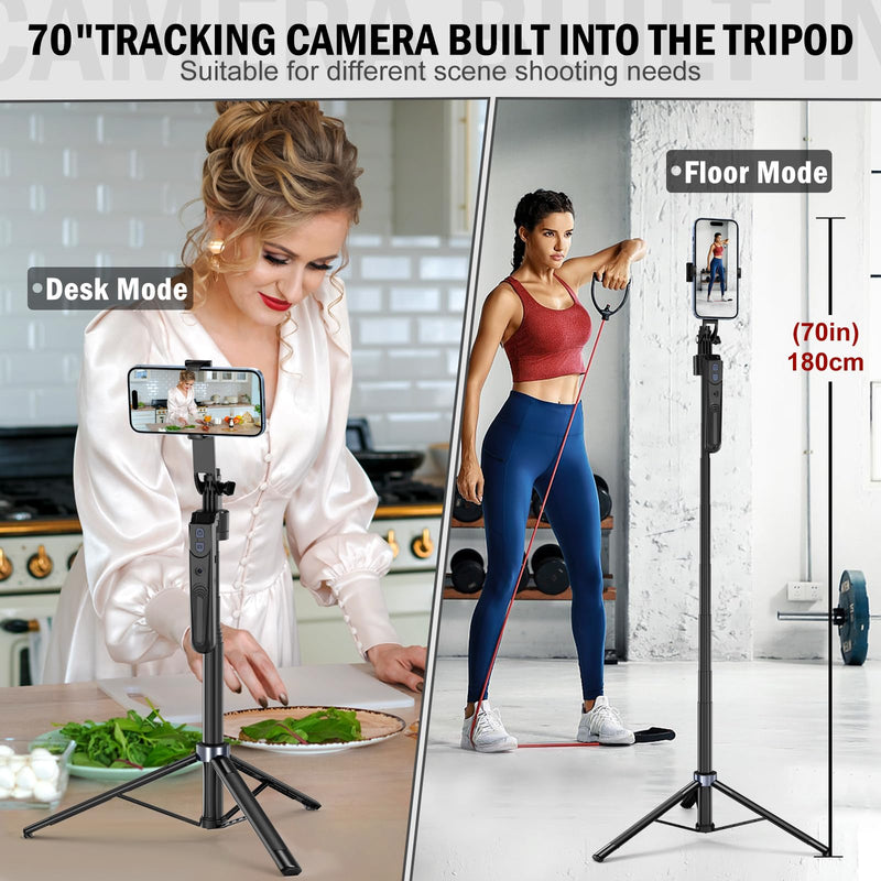 Auto Face Tracking Tripod 360 Rotation with Stand, No App,Phone Camera Holder with Remote and Gesture Control, Built-in Tracking Camera Selfie Stick for Live Vlog Streaming Video Tiktok