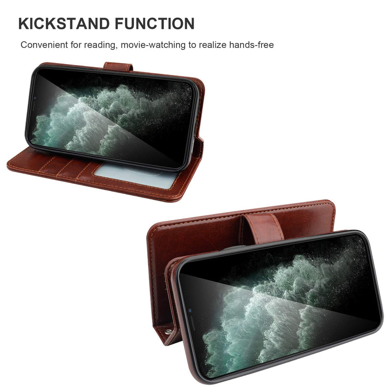 Bocasal iPhone 11 Wallet Case with Card Holder PU Leather Magnetic Detachable Kickstand Shockproof Wrist Strap Removable Flip Cover for iPhone 11 6.1 inch (Brown) Brown
