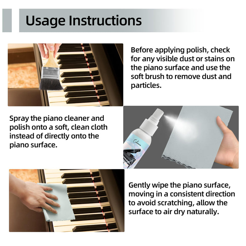 [AUSTRALIA] - Calvana (2-Pack) 2-in-1 Piano Cleaner and Polish Kit, Includes 12x12 Microfiber Cleaning Cloth, Piano Accessories for Most Piano Surfaces, Grand Piano, Digital Piano, Baby Grand Piano, Violin, 4 OZ×2 Cleaning & Polish Kit with Cleaning Cloth 2pk 