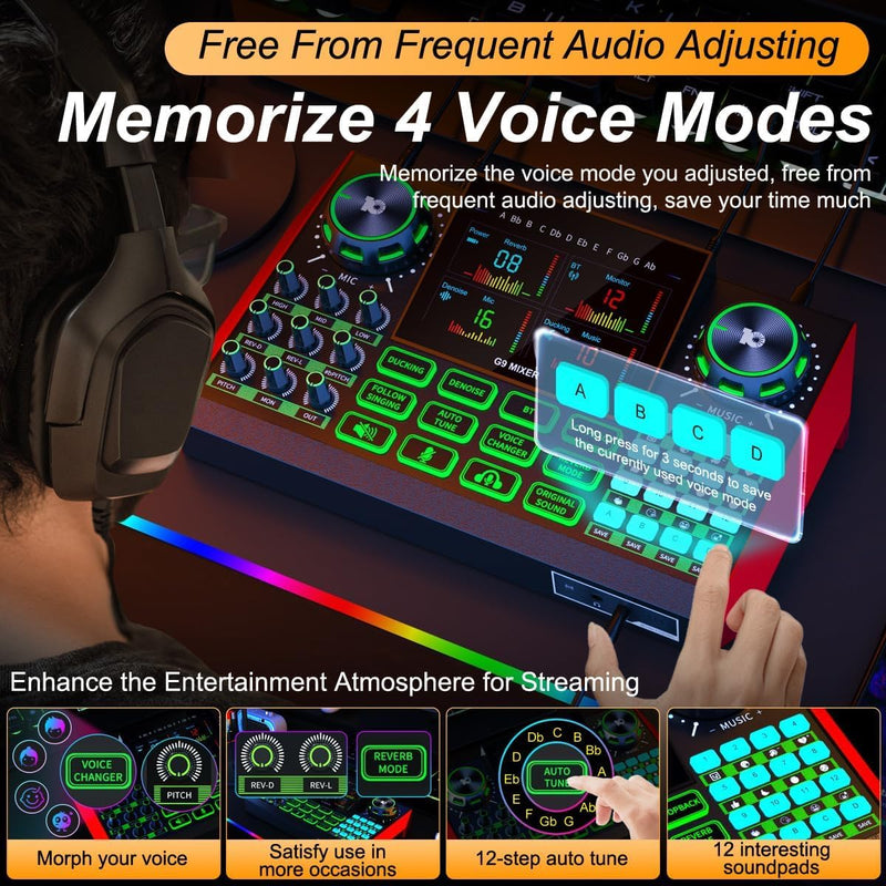 [AUSTRALIA] - Audio Mixer Podcast Equipment Bundle, XLR Studio Live Sound Card for Streaming Podcasting, Audio Interface DJ Mixer Sound Board for Microphone PC Mobile TikTok YouTube Video Content Creating Be-G9-US 