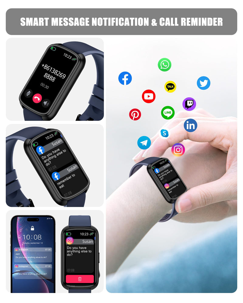 Fitness Tracker, Smart Watch for Women Men with 24/7 Heart Rate/Blood Pressure/Blood Oxygen Monitor,Sleep Tracker,Step & Calorie Counter, IP68 Waterproof Fitness Watches Compatible with Android&iPhone Blue