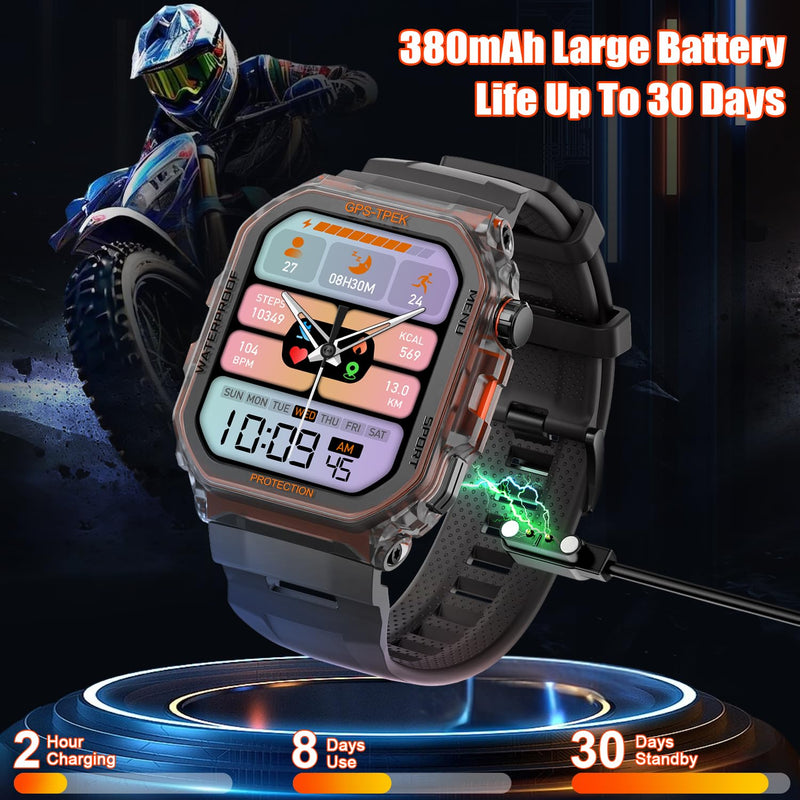 SGJIK Military Smart Watches Built-in GPS, 100+ Sport Modes for Men with, Smartwatch for Android Phones and iPhone, 1.75" HD Screen Bluetooth Call 24/7 Heart Rate/Sleep/Stress Black