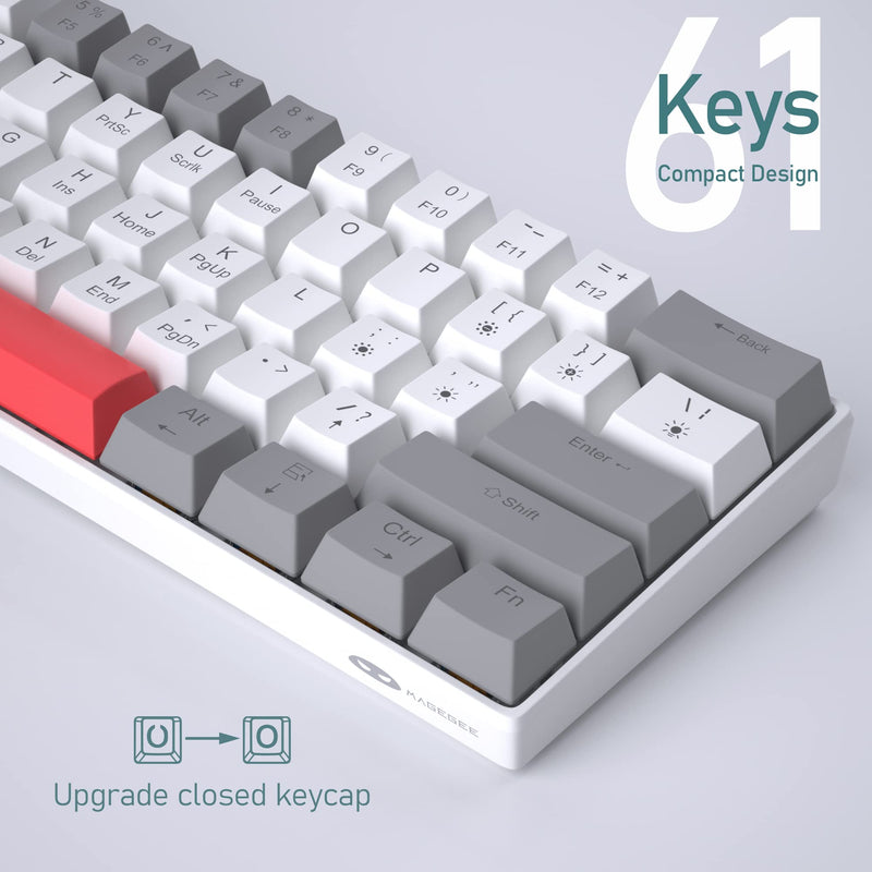 60% Mechanical Gaming Keyboard, Grey&White Gaming Keyboard with Hot Swappable Linear Red Switches, Wired Detachable Type-C Cable Mini Keyboard with Powder Blue Backlight for Windows/Mac/PC/Laptop grey&white with hot swappable red switch