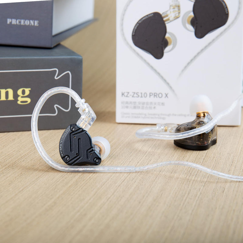 KZ ZS10 Pro X in Ear Monitor Headphone, Upgraded 4BA 1DD KZ Headphone Multi Driver in Ear IEM Earphone with Detachable Silver-Plated 0.75mm 2Pin Cable inears for Audiophile(Dark,No Mic)… NO Microphone Dark