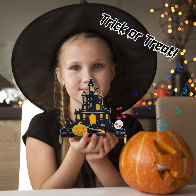 PEMENOL Halloween Burg Löt bausatz Musik Kürbis Skelett Leuchte Elektronik bausatz Atmende LED-Effekte Mit USB-Kabel Halloween Dekoration Party Deko Geschenk