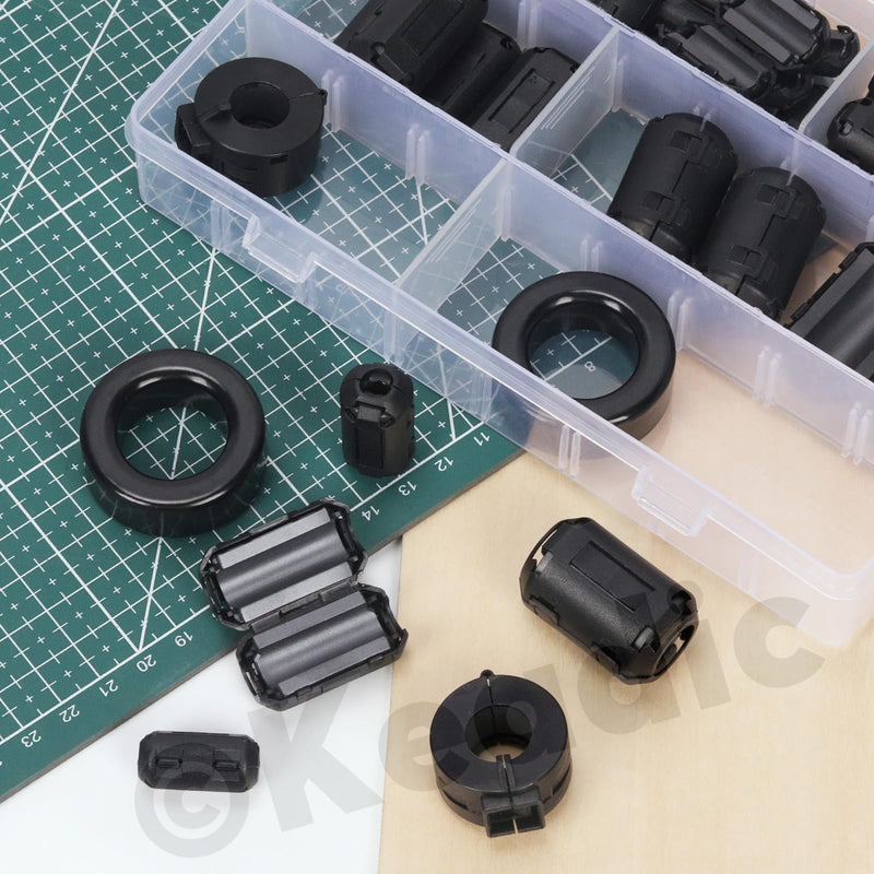 Keadic 32Pcs Clip-on Ferrite Ring Core RFI EMI Noise Suppressor Cable Clip Set, Anti-Interference Cable Clip for 3.5/5/7/9/13/15/16mm Inner Diameter Telephones Tvs Speakers Radio Audio