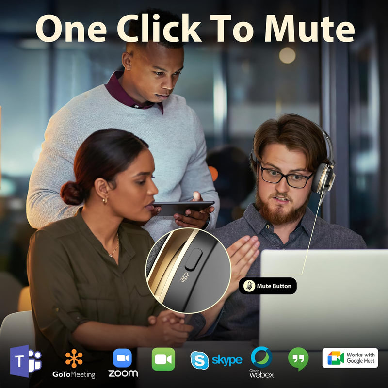 [AUSTRALIA] - Bluetooth Headset, V5.3 Wireless Headset with Mic for Work, 45Hrs Computer Headset with Microphone, Noise Cancelling Mic, Charging Base, USB Dongle & Mute Button for PC, Skype, Zoom 