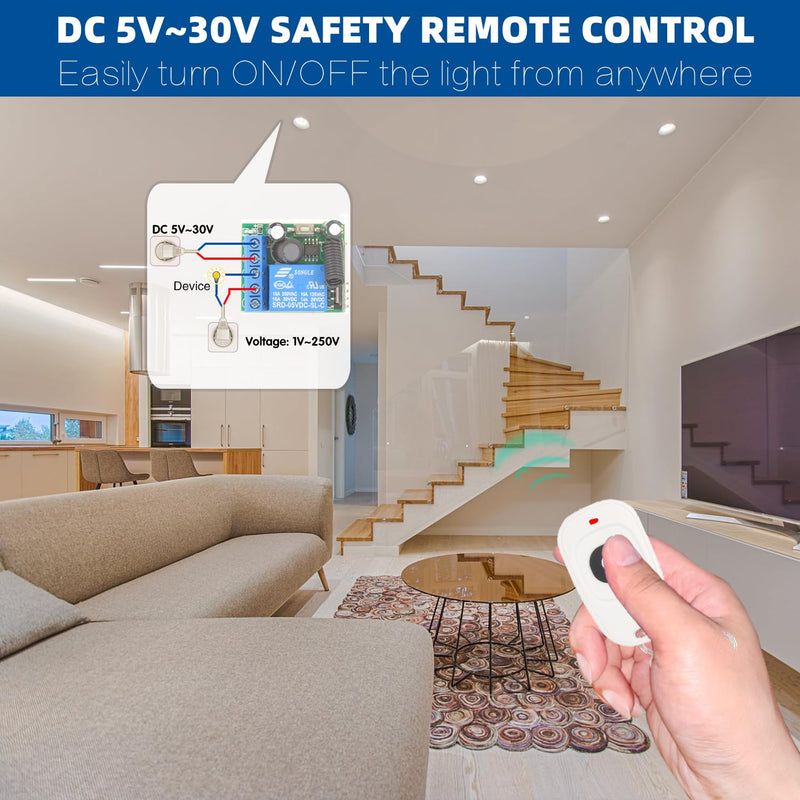 [AUSTRALIA] - DieseRC 5 V - 30 V Radio Remote Switch 1 Channel Radio Control Relay Receiver 12 V 24 V with Transmitter Key Ring Potential-Free Contact Relay Control (1 Receiver and 2 Transmitters) 1 receiver and 2 transmitters 