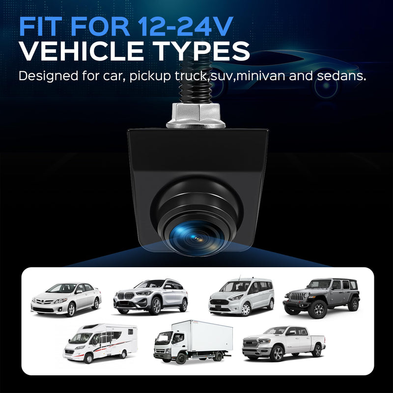 Backup Camera with Switchable Front View - AHD 1080P Metal Camera | 170° wide-angle view, super clear night vision, IP69 waterproof metal housing, fits cars, trucks, SUVs and vans. Deep black