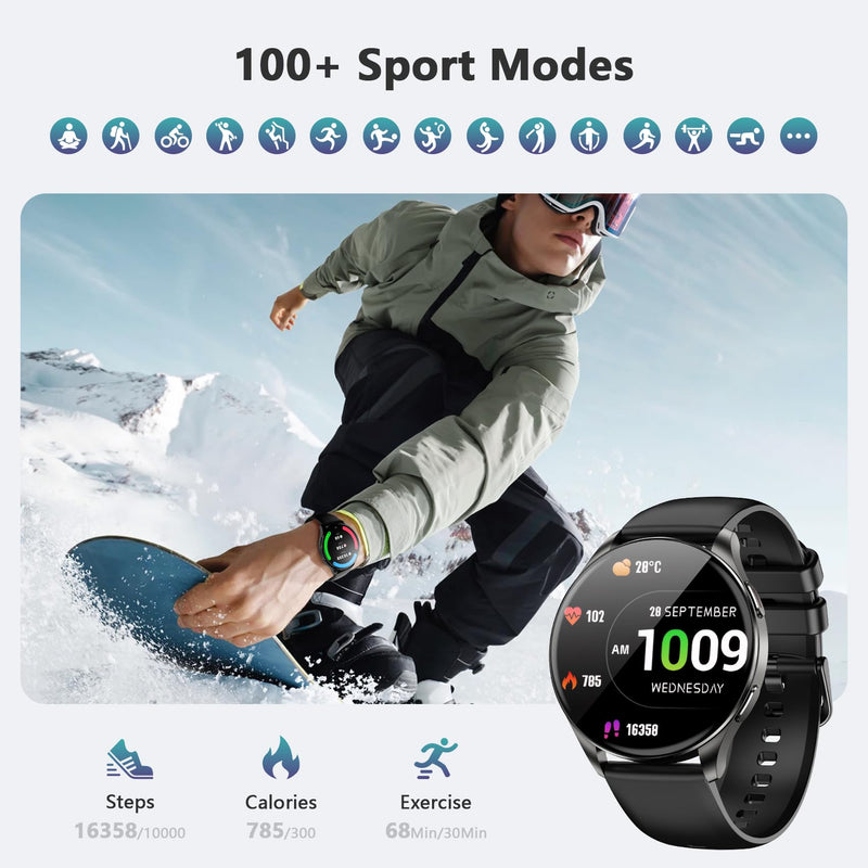 Blackview Smart Watch for Women Men (Make/Answer Calls),1.43''AMOLED Touchscreen Fitness Tracker with 100+ Sports Modes, Heart Rate/SpO2/Sleep Monitor/2 Straps, Smartwatch for iPhone & Android W40-Black