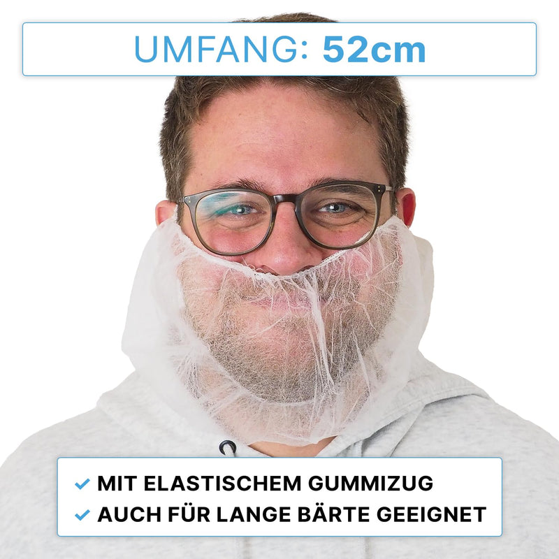 ARNOMED PP Beard Net, Disposable Beard Bandage, White, Beard Hood with Elastic Band, Beard Net 52 cm, Beard Protection 10 g/m², Beard Protection Mask, Food-Grade Beard Protection, Beard Protection, 100