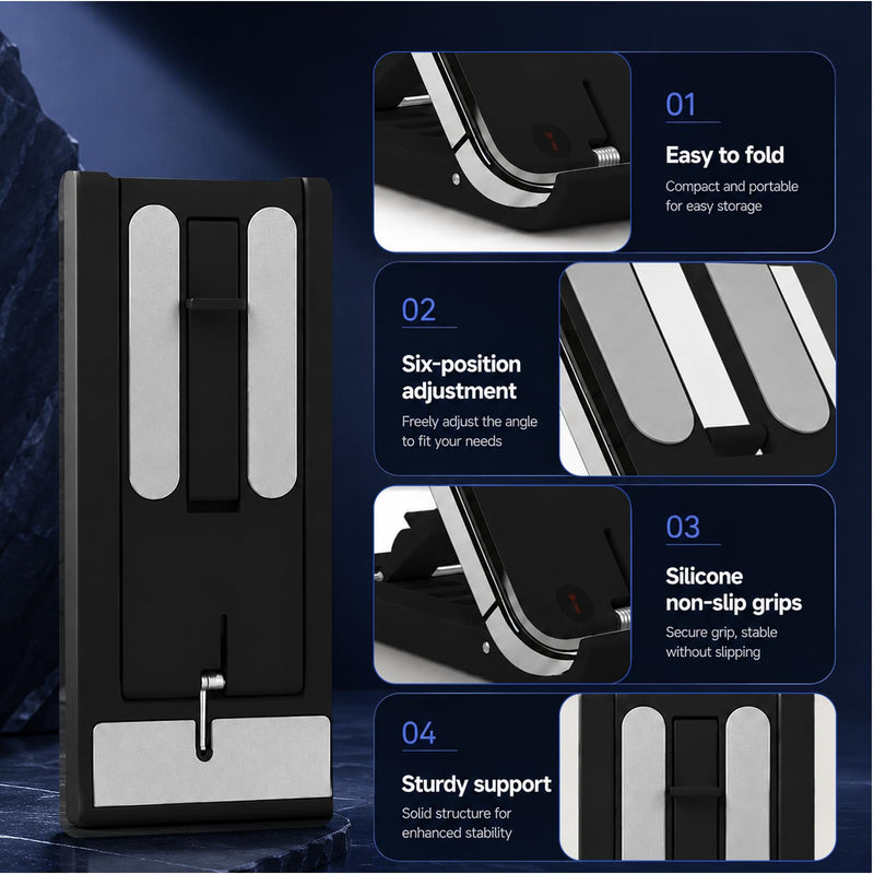 Foldable Adjustable Cell Phone Stand Holder for Desk Desktop Holder Compatible with Most Smartphones and Tablets Black