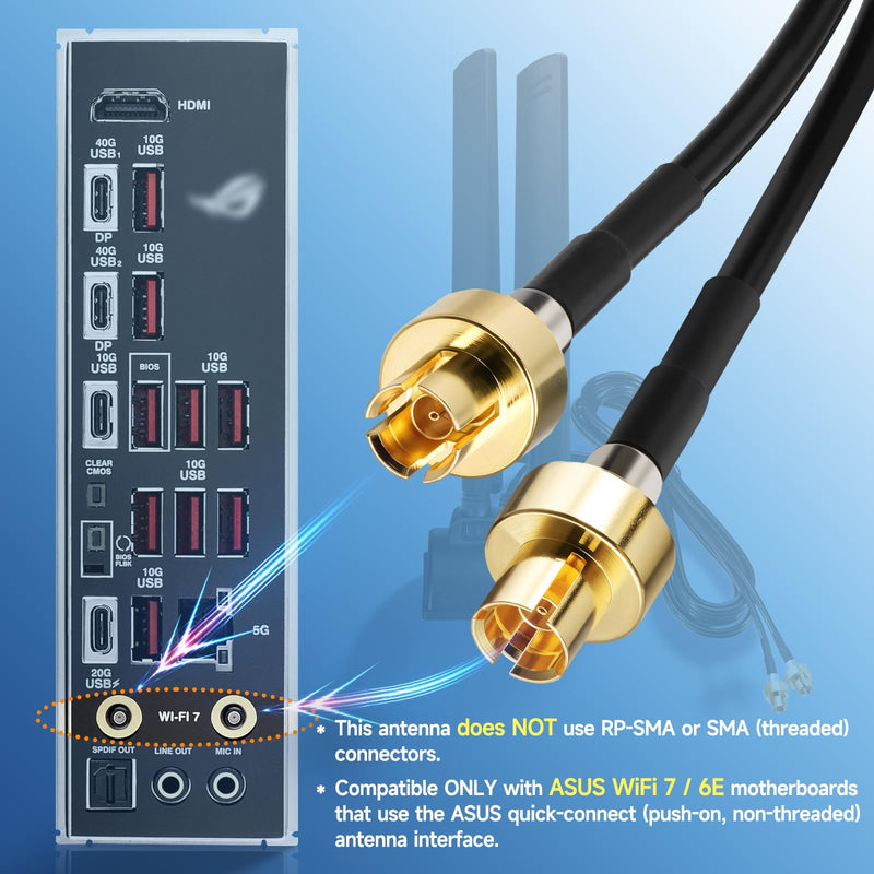 Eightwood WiFi 7 Gaming Motherboard Antenna for ASUS PC, Magnetic Base | Compatible with ASUS ROG Strix X870E-E/B850-I, TUF Gaming B850-PLUS/X870-PLUS, ProArt X870E-CREATOR, ROG Crosshair X870E Hero
