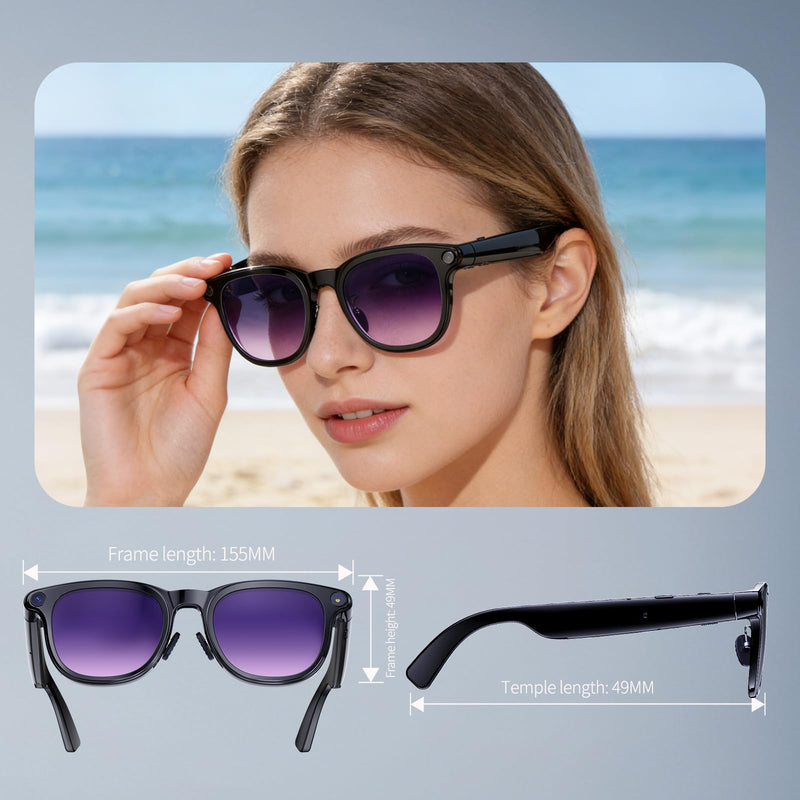 AI Smart Glasses with 4K Camera, 8MPW Anti-Shake Bluetooth Camera Glasses for Women Men, 1080P Video Recording Dual Mic Noise Reduction, Real Time Translation, Voice Assistant for Travel (3 lenses)